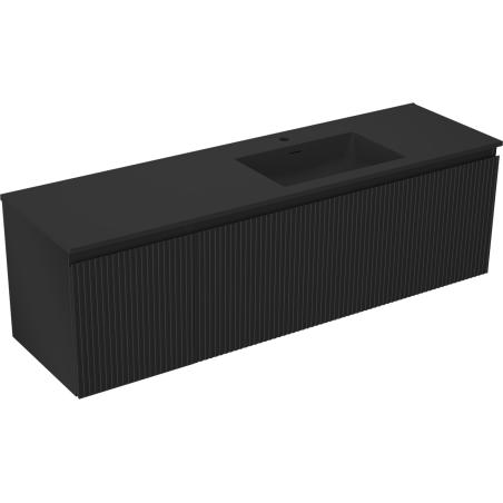 Mexen Rivel meuble de salle de bains 160 cm avec lavabo Otis à droite, 1S, 1D, rainuré, noir mat - 91A23-16047-3-BBFF71-W18P71
