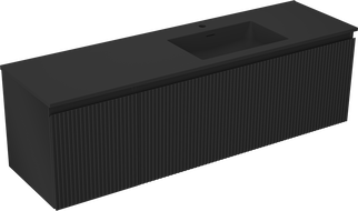 Mexen Rivel meuble de salle de bains 160 cm avec lavabo Otis à droite, 1S, 1D, rainuré, noir mat - 91A23-16047-3-BBFF71-W18P71
