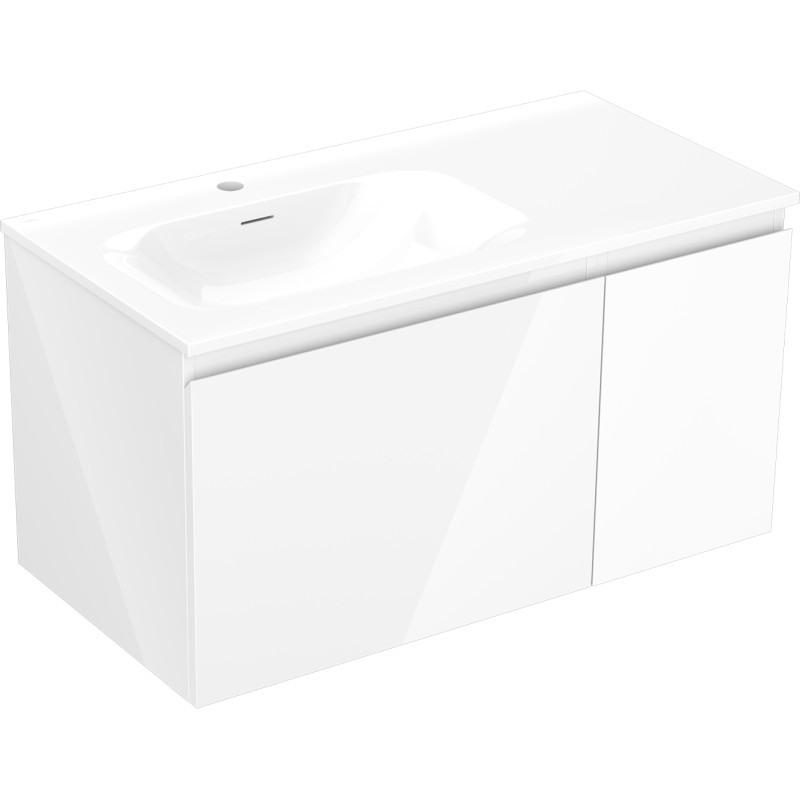 Mexen Orio armoire de salle de bain 90 cm avec lavabo Vela gauche, 1S, 1D, blanc brillant - 91A13-09047-3-BBFF00-W23L00