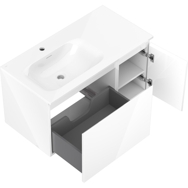 Mexen Orio armoire de salle de bain 90 cm avec lavabo Vela gauche, 1S, 1D, blanc brillant - 91A13-09047-3-BBFF00-W23L00