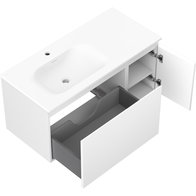 Mexen Orio armoire de salle de bain 90 cm avec lavabo Vela à gauche, 1S, 1D, blanc mat - 91A13-09047-3-BBFF01-W23L01