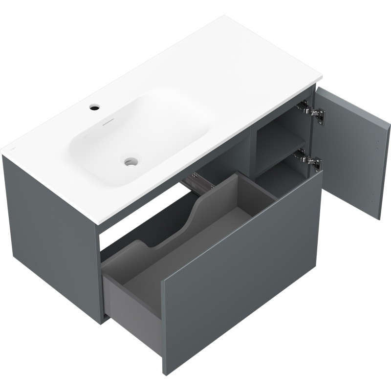 Mexen Orio armoire de salle de bain 90 cm avec lavabo Vela gauche, 1S, 1D, graphite mat/blanc mat - 91A13-09047-3-BBFF66-W23L01