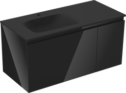 Mexen Orio meuble de salle de bain 90 cm avec lavabo Vela gauche, 1S, 1D, noir brillant/noir mat - 91A13-09047-3-BBFF70-W23L71