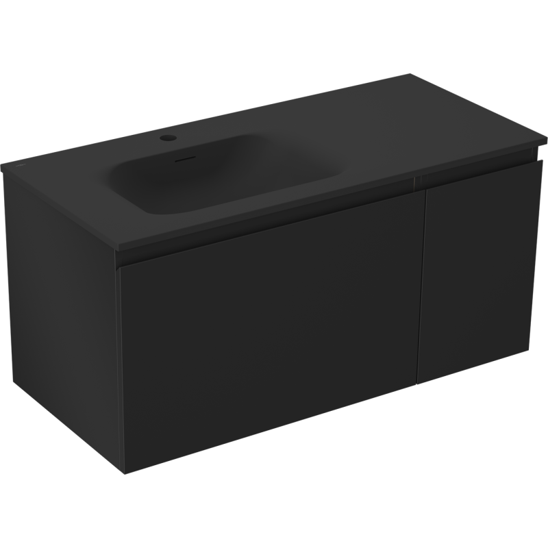 Mexen Orio armoire de salle de bains 90 cm avec lavabo Vela gauche, 1S, 1D, noir mat - 91A13-09047-3-BBFF71-W23L71