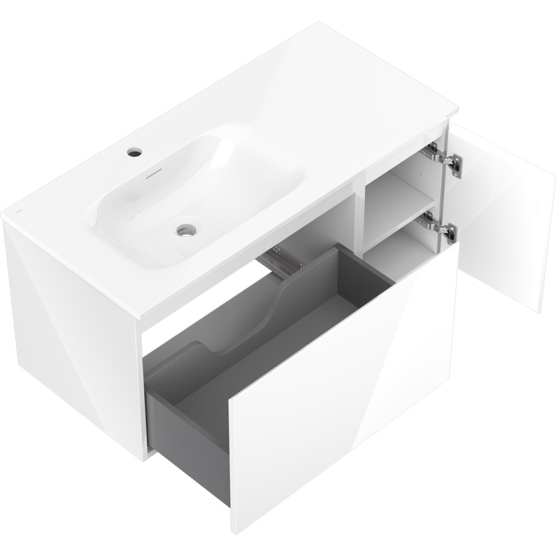 Mexen Orio armoire de salle de bain 100 cm avec lavabo Vela à gauche, 1S, 1D, blanche brillante - 91A13-10047-3-BBFF00-W23L00
