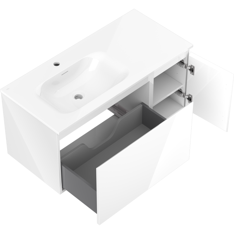 Mexen Orio meuble de salle de bains 100 cm avec lavabo Vela à gauche, 1S, 1D, blanc brillant - 91A13-10047-3-BBFF00-W23L00