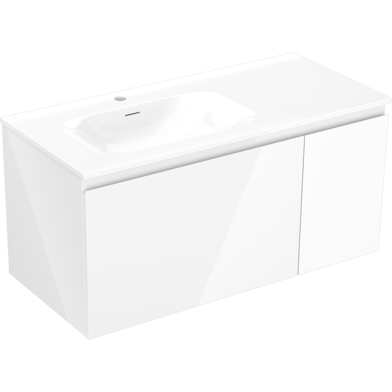Mexen Orio armoire de salle de bain 100 cm avec lavabo Vela à gauche, 1S, 1D, blanche brillante - 91A13-10047-3-BBFF00-W23L00