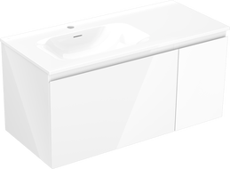 Mexen Orio armoire de salle de bain 100 cm avec lavabo Vela à gauche, 1S, 1D, blanche brillante - 91A13-10047-3-BBFF00-W23L00