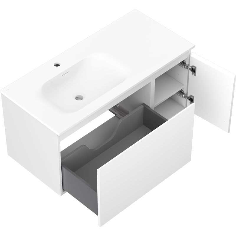 Mexen Orio armoire de salle de bain 100 cm avec lavabo Vela gauche, 1S, 1D, blanc mat - 91A13-10047-3-BBFF01-W23L01