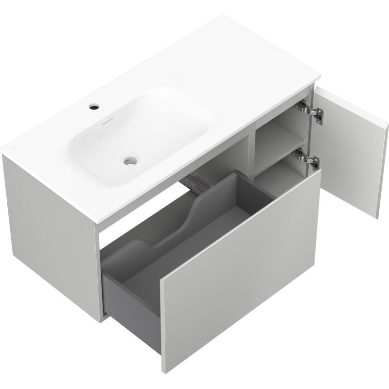 Mexen Orio meuble de salle de bain 100 cm avec lavabo Vela gauche, 1T, 1P, gris mat/blanc mat - 91A13-10047-3-BBFF62-W23L01