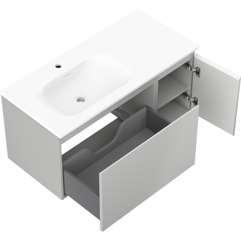 Mexen Orio meuble de salle de bains 100 cm avec lavabo Vela gauche, 1S, 1D, gris mat/blanc mat - 91A13-10047-3-BBFF62-W23L01