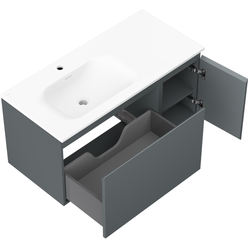 Mexen Orio meuble de salle de bain 100 cm avec lavabo Vela gauche, 1S, 1D, graphite mat/blanc mat - 91A13-10047-3-BBFF66-W23L01