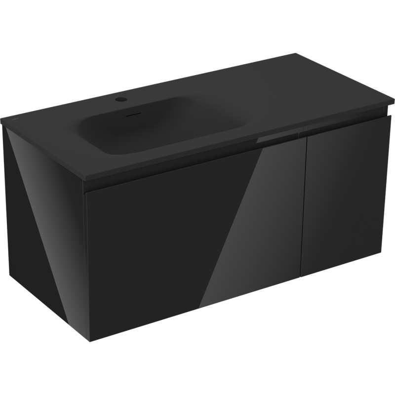 Mexen Orio armoire de salle de bain 100 cm avec lavabo Vela gauche, 1S, 1D, noir brillant/noir mat - 91A13-10047-3-BBFF70-W23L71