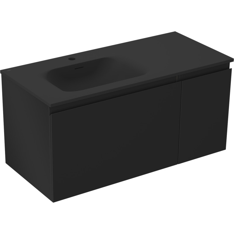 Mexen Orio armoire de salle de bain 100 cm avec lavabo Vela gauche, 1S, 1D, noir mat - 91A13-10047-3-BBFF71-W23L71