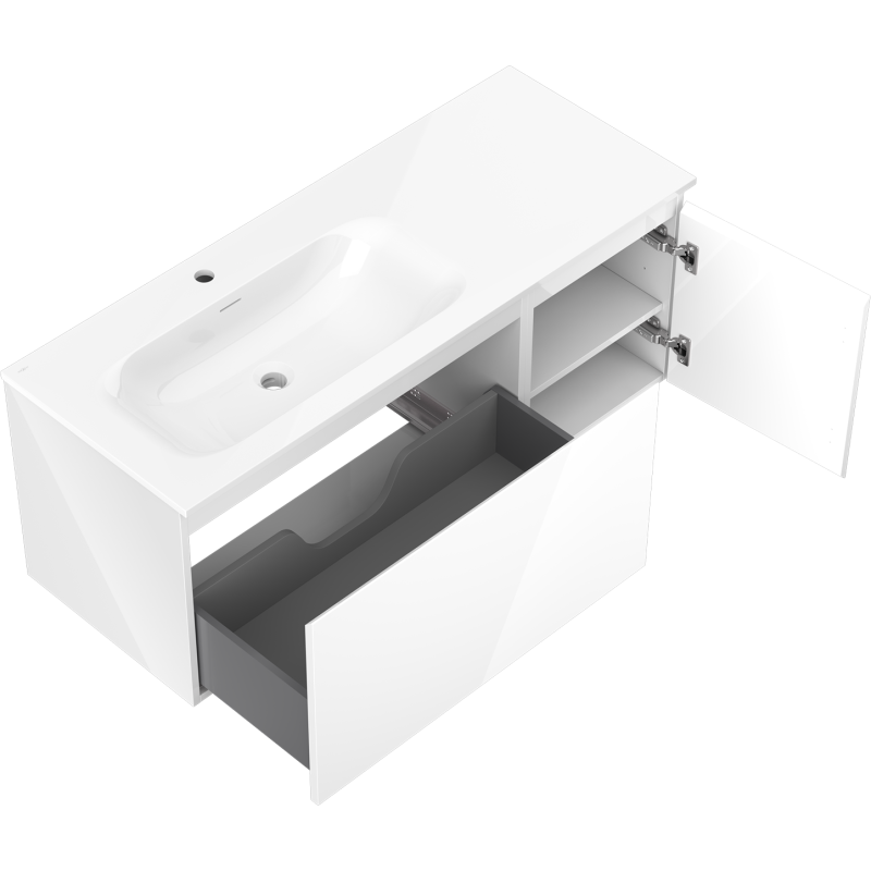 Mexen Orio armoire de salle de bain 120 cm avec lavabo Vela gauche, 1S, 1D, blanc brillant - 91A13-12047-3-BBFF00-W23L00