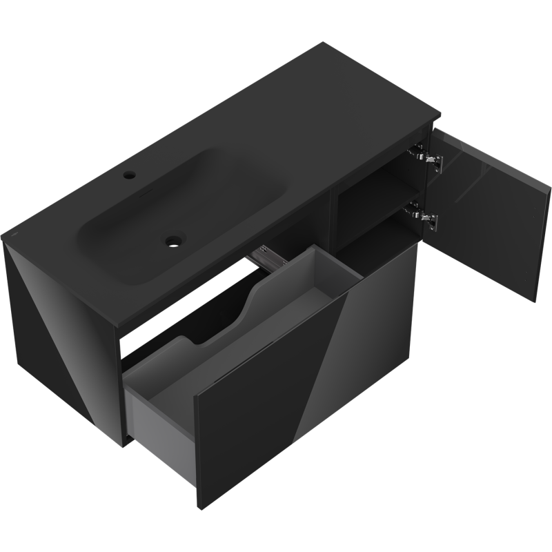 Mexen Orio meuble de salle de bain 120 cm avec lavabo Vela gauche, 1S, 1D, noir brillant/noir mat - 91A13-12047-3-BBFF70-W23L71