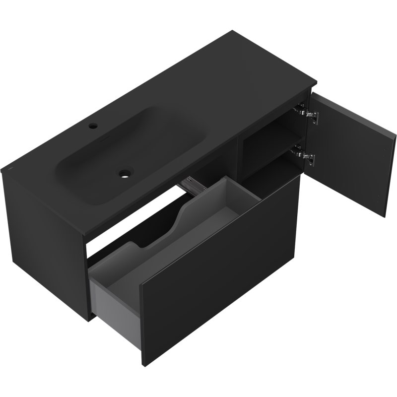 Mexen Orio armoire de salle de bain 120 cm avec lavabo Vela gauche, 1S, 1D, noir mat - 91A13-12047-3-BBFF71-W23L71