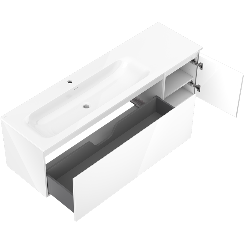 Mexen Orio meuble de salle de bain 160 cm avec lavabo Vela gauche, 1S, 1D, blanc brillant - 91A13-16047-3-BBFF00-W23L00