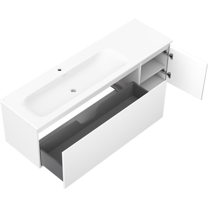 Mexen Orio meuble de salle de bain 160 cm avec lavabo Vela gauche, 1S, 1D, blanc mat - 91A13-16047-3-BBFF01-W23L01