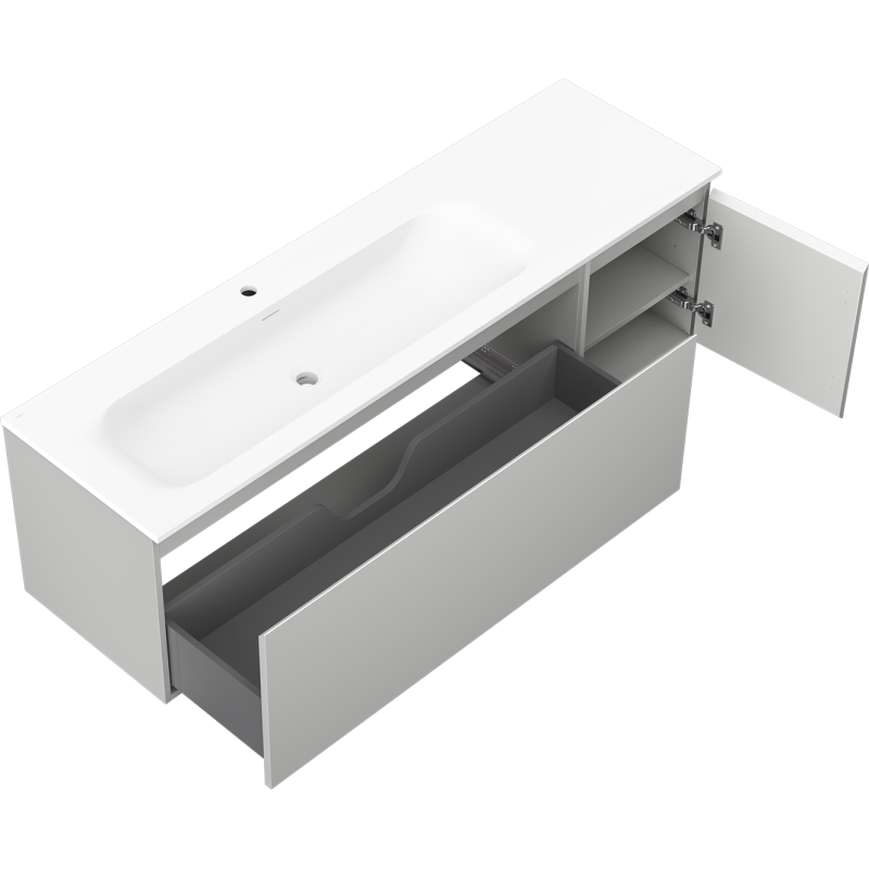 Mexen Orio meuble de salle de bain 160 cm avec lavabo Vela gauche, 1S, 1D, gris mat/blanc mat - 91A13-16047-3-BBFF62-W23L01