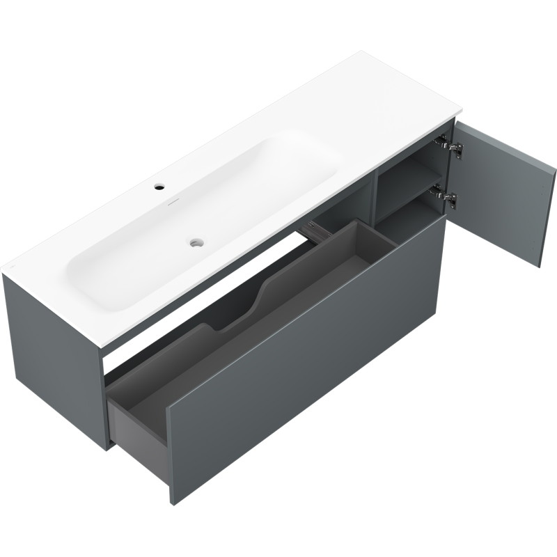 Mexen Orio armoire de salle de bain 160 cm avec lavabo Vela gauche, 1S, 1D, graphite mat/blanc mat - 91A13-16047-3-BBFF66-W23L01