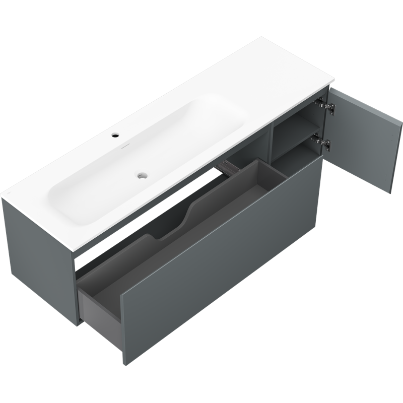 Mexen Orio meuble de salle de bain 160 cm avec lavabo Vela gauche, 1S, 1D, graphite mat/blanc mat - 91A13-16047-3-BBFF66-W23L01