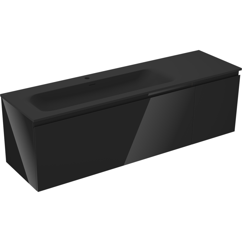 Mexen Orio armoire de salle de bain 160 cm avec lavabo Vela gauche, 1S, 1D, noir brillant/noir mat - 91A13-16047-3-BBFF70-W23L71