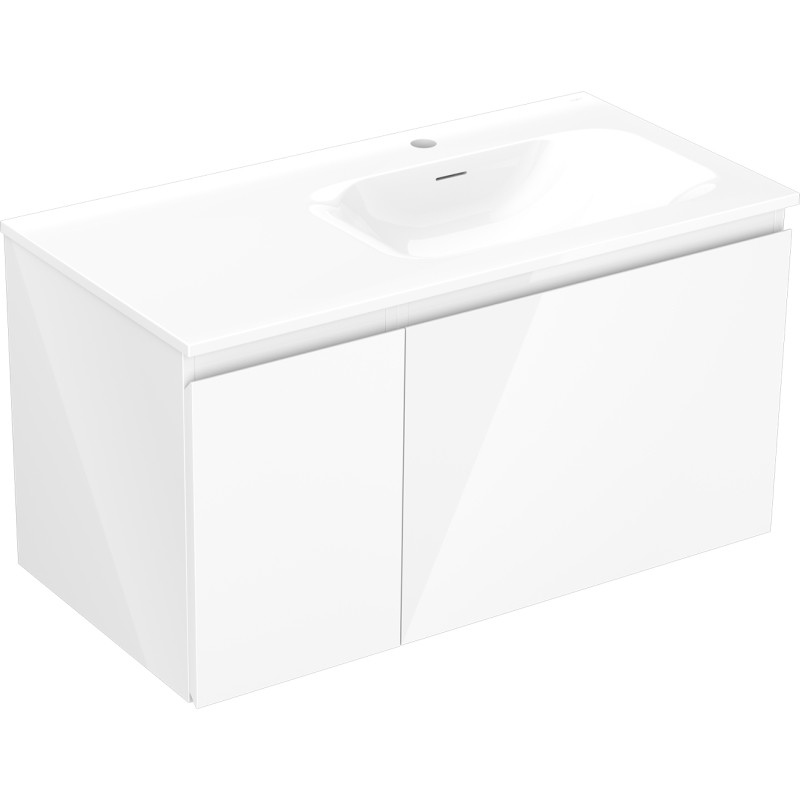 Mexen Orio meuble de salle de bain 90 cm avec vasque Vela droite, 1S, 1D, blanc brillant - 91A13-09047-3-BBFF00-W23P00