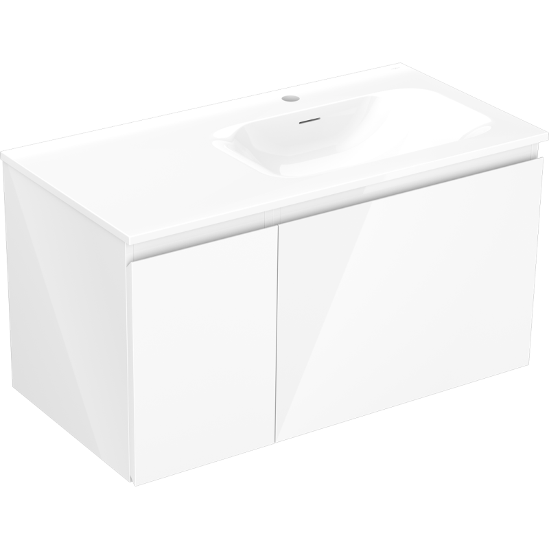 Mexen Orio meuble de salle de bains 90 cm avec lavabo Vela à droite, 1S, 1D, blanc brillant - 91A13-09047-3-BBFF00-W23P00
