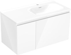 Mexen Orio meuble de salle de bain 90 cm avec vasque Vela droite, 1S, 1D, blanc brillant - 91A13-09047-3-BBFF00-W23P00