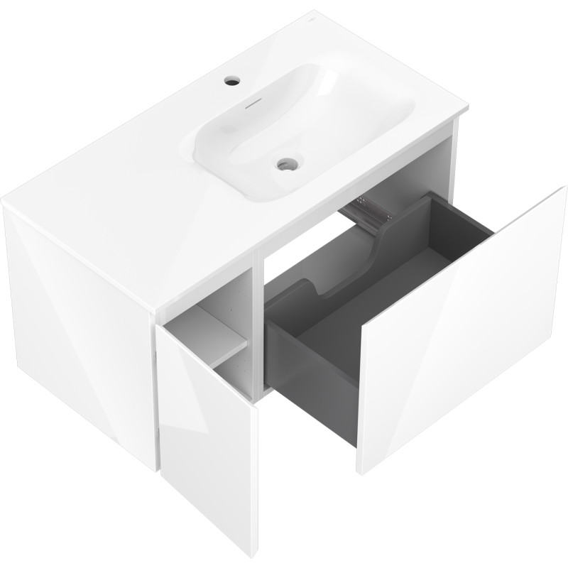 Mexen Orio meuble de salle de bain 90 cm avec vasque Vela droite, 1S, 1D, blanc brillant - 91A13-09047-3-BBFF00-W23P00