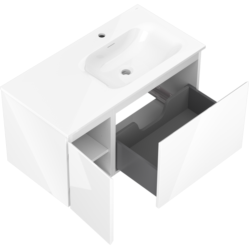 Mexen Orio meuble de salle de bains 90 cm avec lavabo Vela à droite, 1S, 1D, blanc brillant - 91A13-09047-3-BBFF00-W23P00