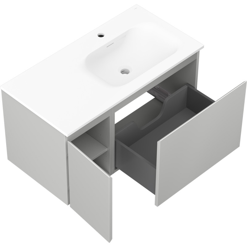 Mexen Orio meuble de salle de bain 90 cm avec lavabo Vela droit, 1S, 1D, gris mat/blanc mat - 91A13-09047-3-BBFF62-W23P01