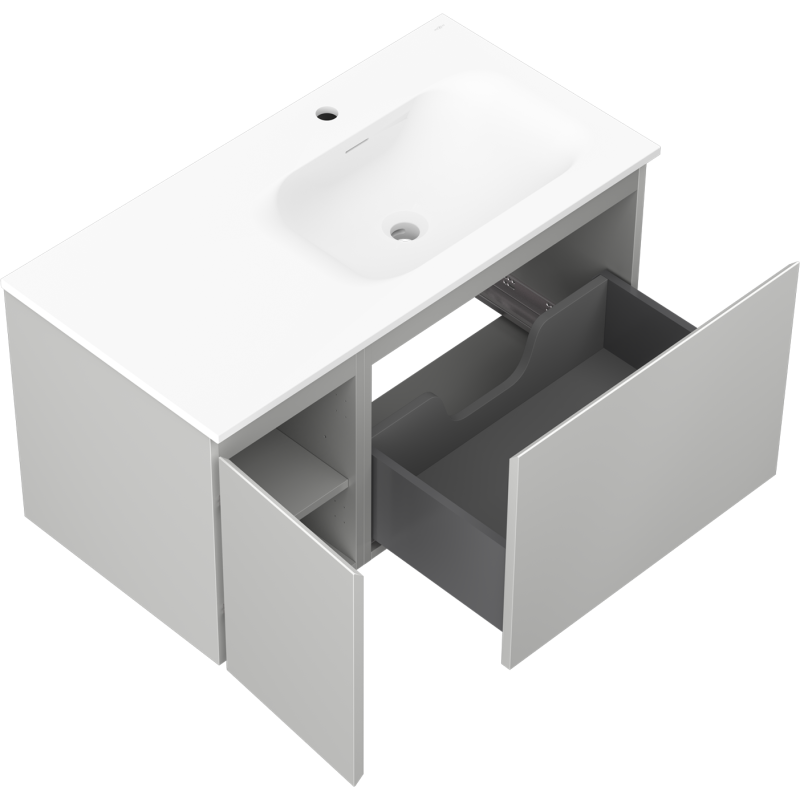 Mexen Orio meuble salle de bain 90 cm avec lavabo Vela à droite, 1S, 1D, gris mat/blanc mat - 91A13-09047-3-BBFF62-W23P01