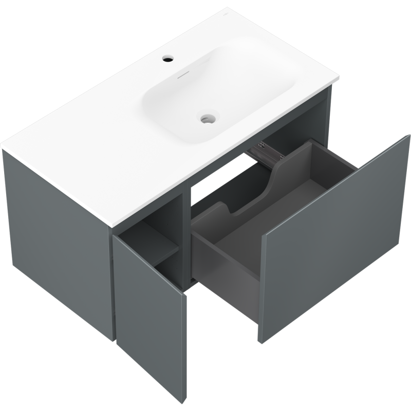 Mexen Orio meuble de salle de bains 90 cm avec lavabo Vela droit, 1S, 1D, graphite mat/blanc mat - 91A13-09047-3-BBFF66-W23P01