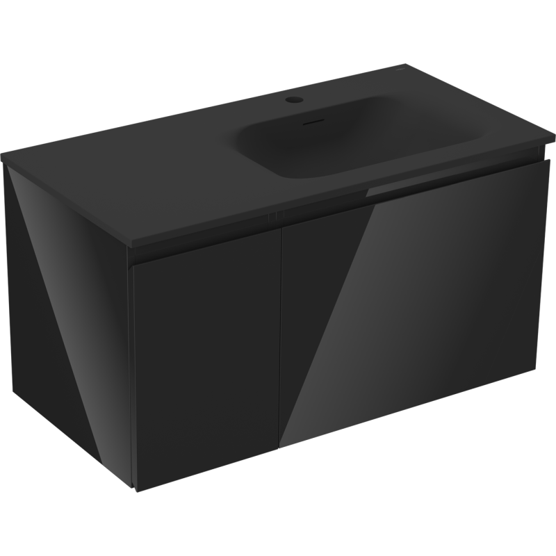 Mexen Orio armoire de salle de bain 90 cm avec lavabo Vela à droite, 1S, 1D, noir brillant/noir mat