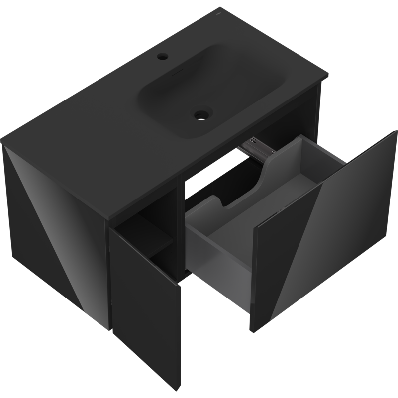 Mexen Orio armoire de salle de bain 90 cm avec lavabo Vela à droite, 1S, 1D, noir brillant/noir mat