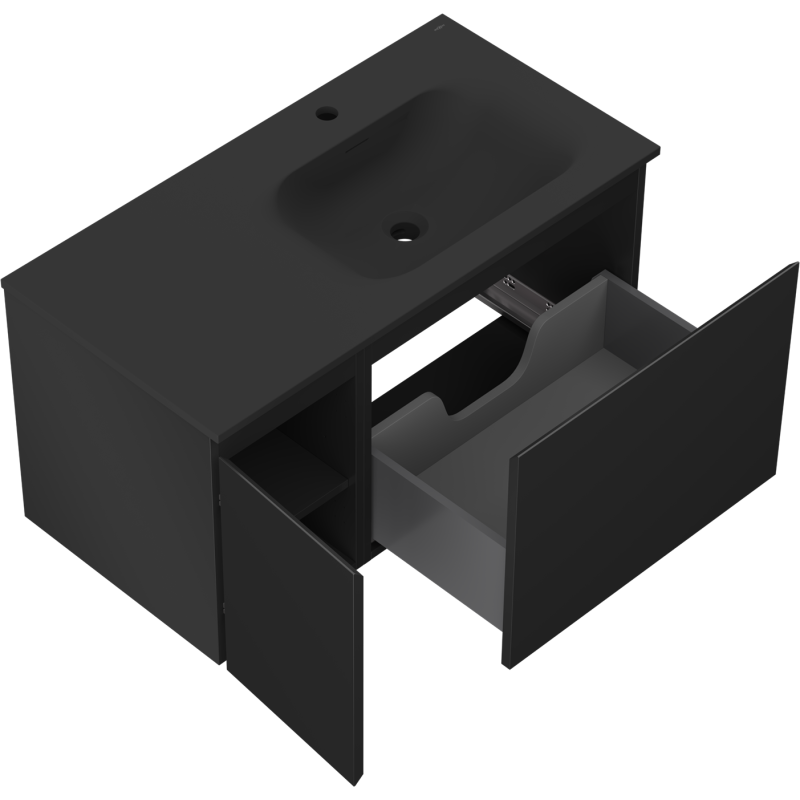 Mexen Orio armoire de salle de bain 90 cm avec lavabo Vela droit, 1S, 1D, noir mat - 91A13-09047-3-BBFF71-W23P71
