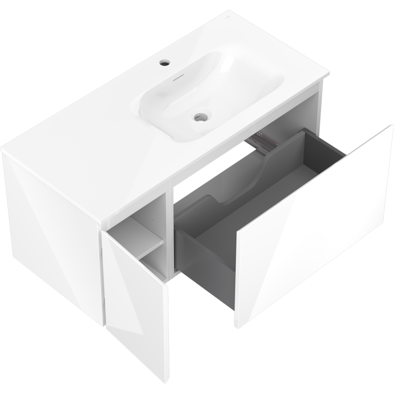 Mexen Orio armoire de salle de bain 100 cm avec lavabo Vela droite, 1S, 1D, blanc brillant - 91A13-10047-3-BBFF00-W23P00