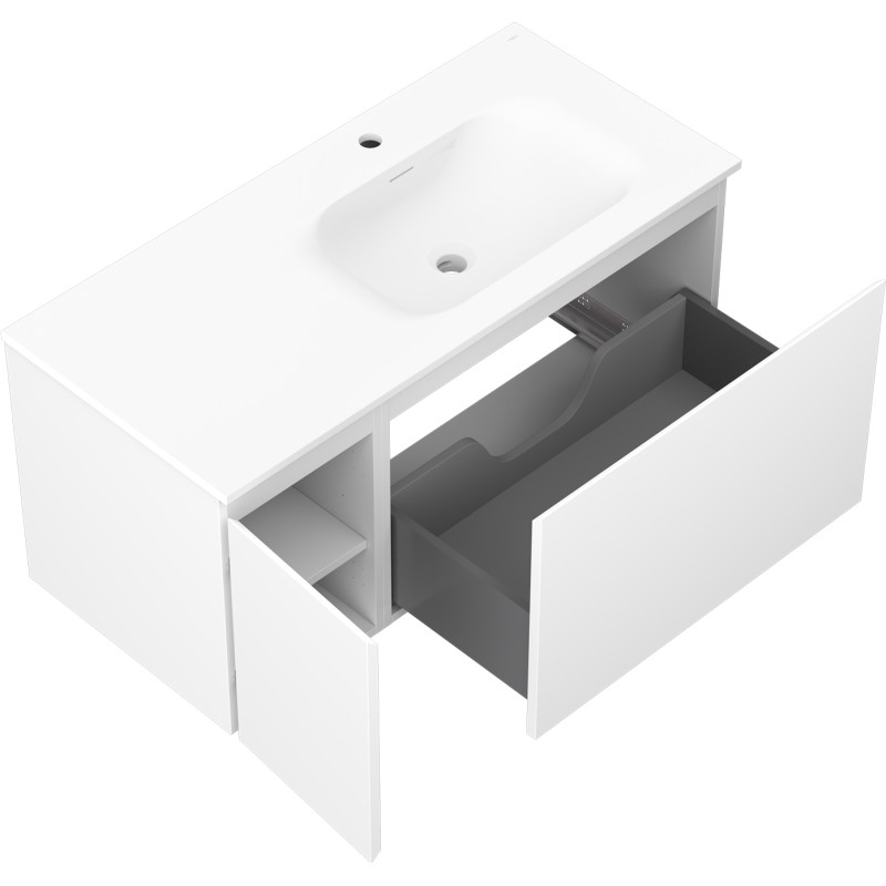 Mexen Orio armoire de salle de bain 100 cm avec lavabo Vela droit, 1T, 1P, blanc mat - 91A13-10047-3-BBFF01-W23P01