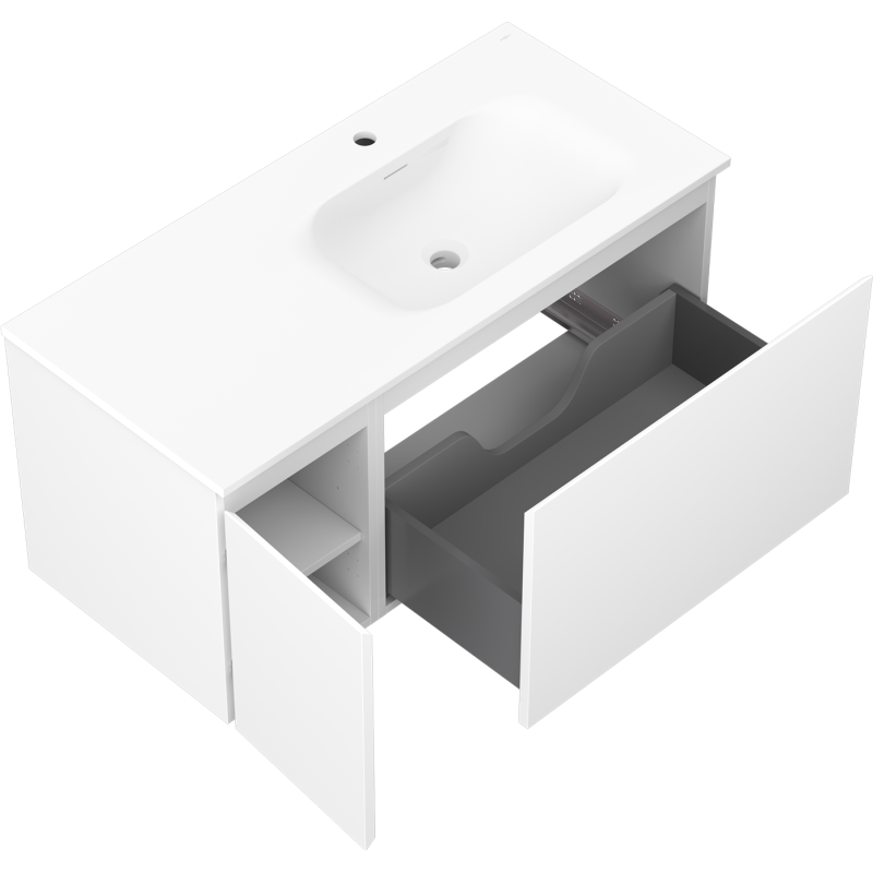 Mexen Orio meuble de salle de bain 100 cm avec lavabo Vela droite, 1S, 1D, blanc mat - 91A13-10047-3-BBFF01-W23P01