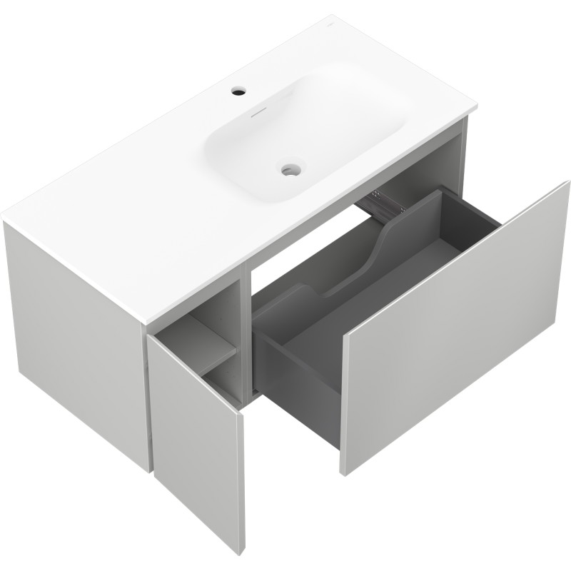 Mexen Orio armoire de salle de bain 100 cm avec lavabo Vela droit, 1T, 1P, gris mat/blanc mat - 91A13-10047-3-BBFF62-W23P01