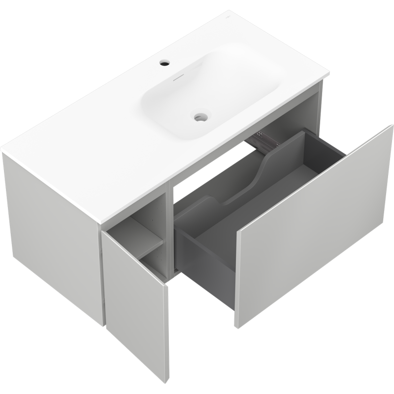 Mexen Orio meuble de salle de bains 100 cm avec lavabo Vela droit, 1S, 1D, gris mat/blanc mat - 91A13-10047-3-BBFF62-W23P01