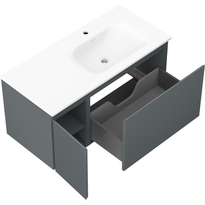 Mexen Orio armoire de salle de bain 100 cm avec lavabo Vela à droite, 1T, 1P, graphite mat/blanc mat