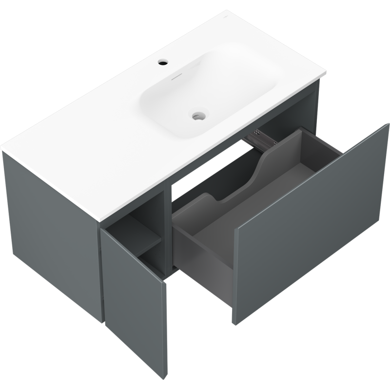 Mexen Orio meuble de salle de bain 100 cm avec lavabo Vela droit, 1S, 1D, graphite mat/blanc mat - 91A13-10047-3-BBFF66-W23P01