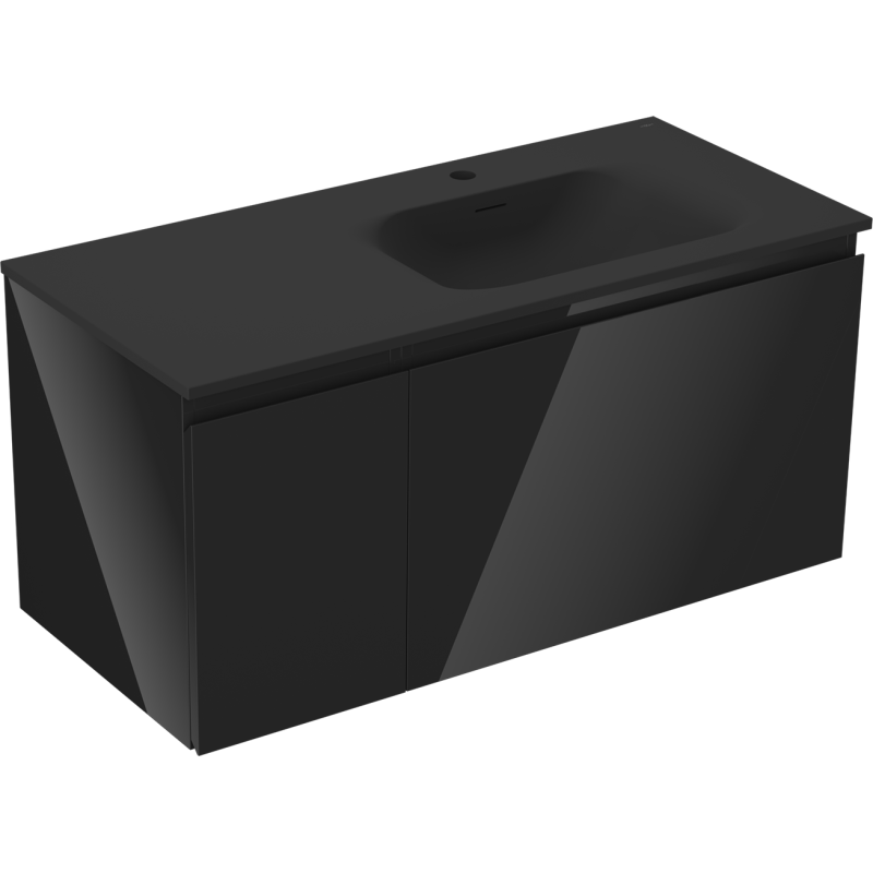 Mexen Orio armoire de salle de bain 100 cm avec lavabo Vela à droite, 1S, 1D, noir brillant/noir mat