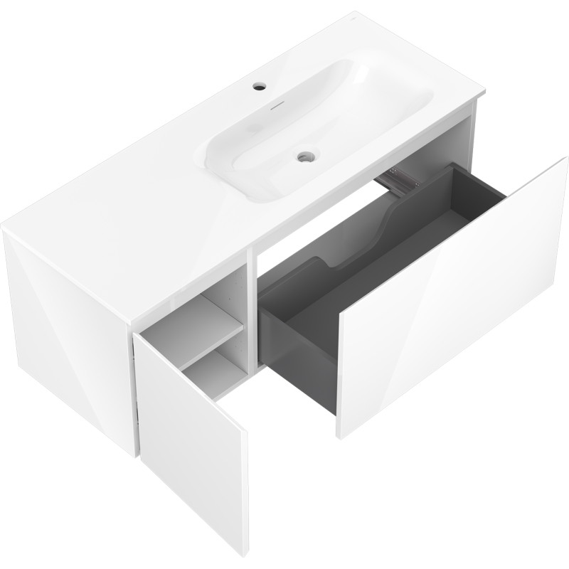 Mexen Orio Armoire de salle de bain 120 cm avec lavabo Vela à droite, 1S, 1D, blanc brillant - 91A13-12047-3-BBFF00-W23P00