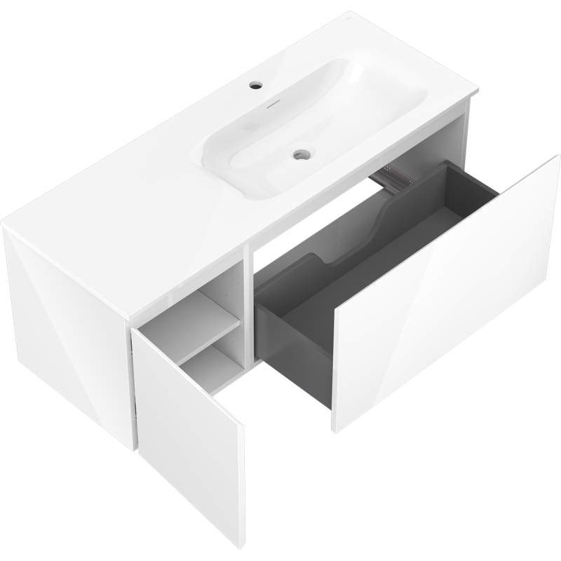 Mexen Orio armoire de salle de bain 120 cm avec lavabo Vela à droite, 1T, 1P, blanc brillant - 91A13-12047-3-BBFF00-W23P00