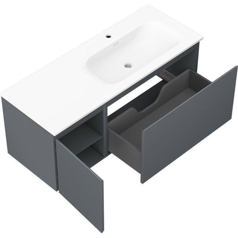 Mexen Orio meuble de salle de bain 120 cm avec lavabo Vela à droite, 1T, 1P, graphite mat/blanc mat