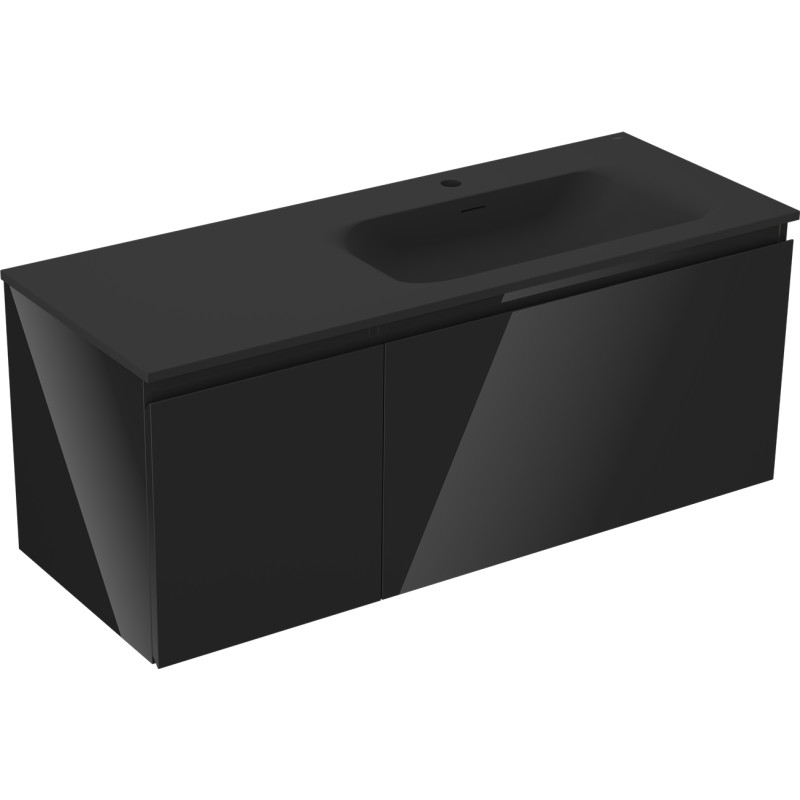 Mexen Orio armoire de salle de bain 120 cm avec lavabo Vela à droite, 1 tiroir, 1 porte, noir brillant/noir mat
